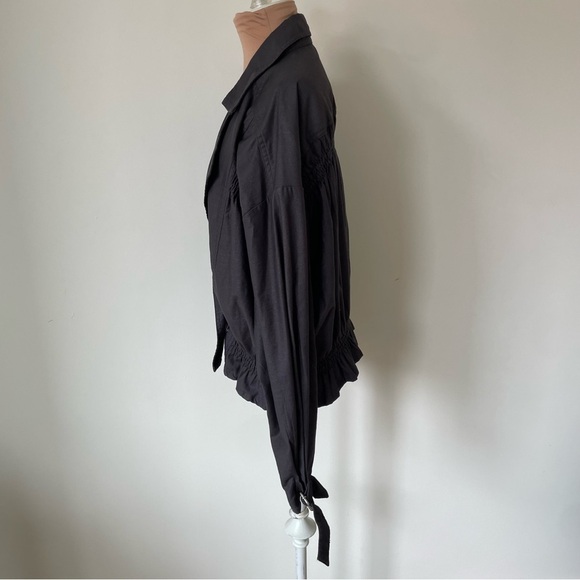 By Anthropologie Cropped Ruched-Sleeve Washed Black Cotton Moto Jacket EUC Sz XL - Picture 7 of 12